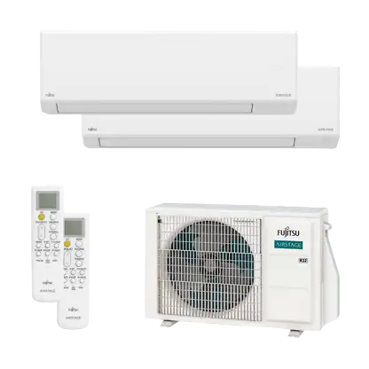 Climatiseur Split 2x1 - Fujitsu ASY2535U11KLE40, 2924 fg/h, Programador de sueño, Reinicio automático, Wi-Fi, Blanc