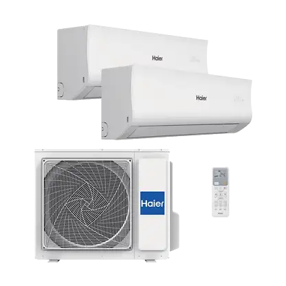 Climatiseur Split 2x1 - HAIER Tide-R, 2322 fg/h, Fonction Inverter, Blanc