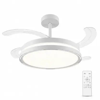 Ventilateur de plafond avec éclairage - SELEOK DC_72W, 36 W, 6 vitesses, Aspas retráctiles, Blanc
