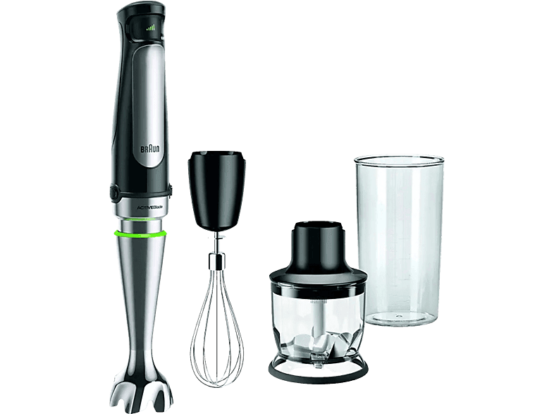 Mixeur plongeant - Braun Minipimer 7 MQ7025X, 1000 W, Vaso de 0.6 l, ActiveBlade, Easy Click Plus, SplashControl, 3 accesorios + Picadora, Noir/Acier