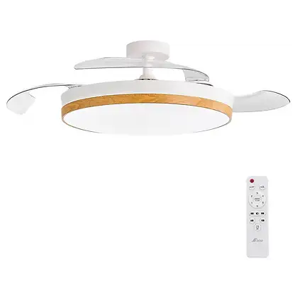 Ventilateur de plafond avec éclairage - 3NOD CONCEPT NATURE, 72 W, 6 vitesses, Aspas retráctiles, Blanc