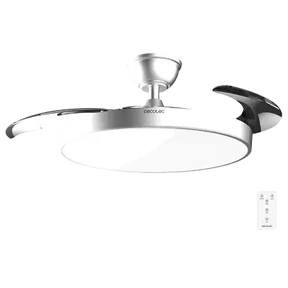 Ventilateur de plafond - Cecotec EnergySilence Aero 300 Air Invisible Silver, 3 aspas retráctiles, Motor DC 30 W, Luz LED, 6 vitesses, Silver