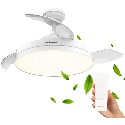 Ventilateur de plafond - MELLERWARE Brizy Bright Foldable, 40 W, 6 vitesses, Aspas retráctiles, Blanc