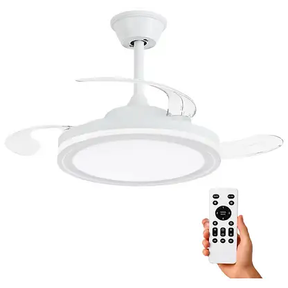 Ventilateur de plafond avec éclairage LED - NARVI JAMAICA 40 WH, 6 vitesses, Aspas retráctiles, Blanc