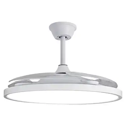 Ventilateur de plafond avec éclairage - SELEOK FLMFSD-8808, 70 W, 6 vitesses, Aspas retráctiles, Blanc
